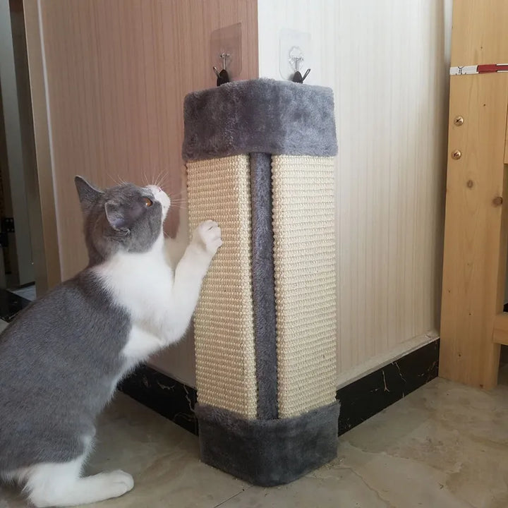 Wall-mounted cat scratching board with soft plush cover, protecting furniture from scratches