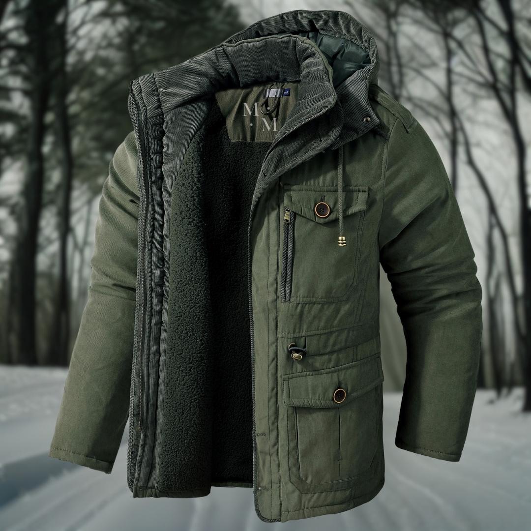 Warme Herren-Winterjacke, wasserdicht, stilvoll, mit modernen Nähten und vielseitigen Taschen, ideal für kalte Wintertage.