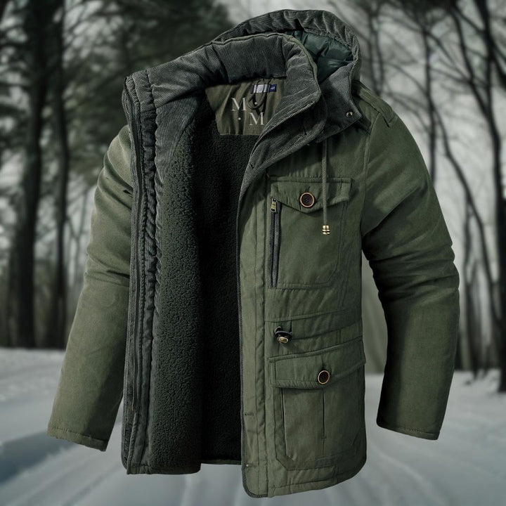 Warme Herren-Winterjacke, wasserdicht, stilvoll, mit modernen Nähten und vielseitigen Taschen, ideal für kalte Wintertage.