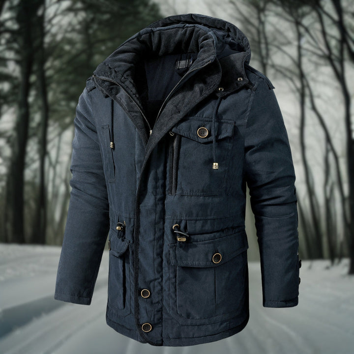 Warme Herren-Winterjacke, wasserdicht, stilvoll, mit modernen Nähten und vielseitigen Taschen, ideal für kalte Wintertage.