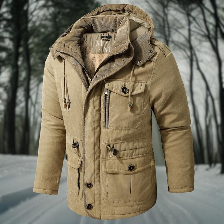 Warme Herren-Winterjacke, wasserdicht, stilvoll, mit modernen Nähten und vielseitigen Taschen, ideal für kalte Wintertage.