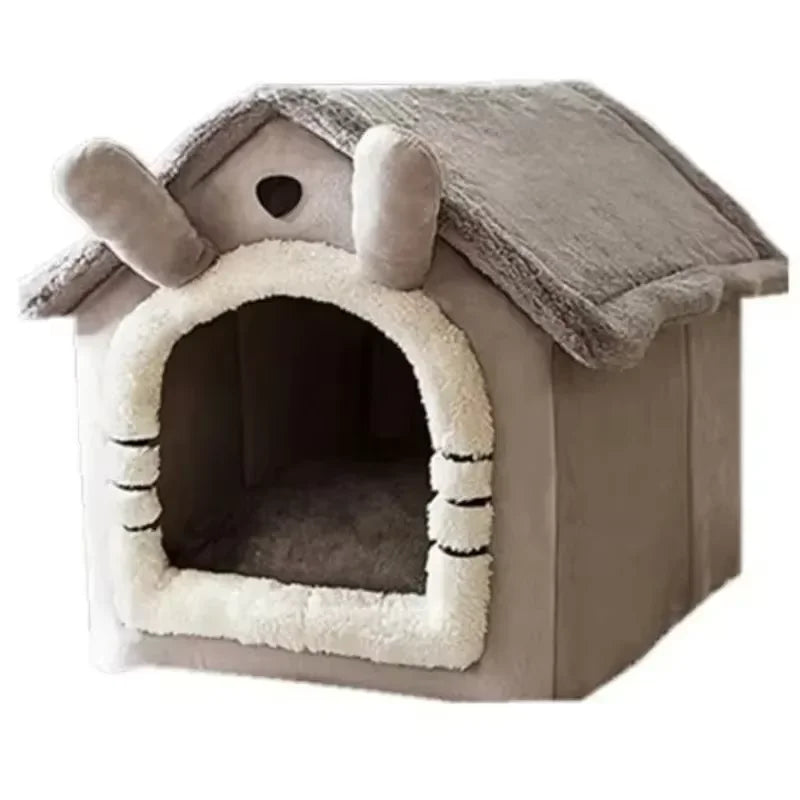 Washable orange corduroy dog house for small dogs, cozy all-season pet bed