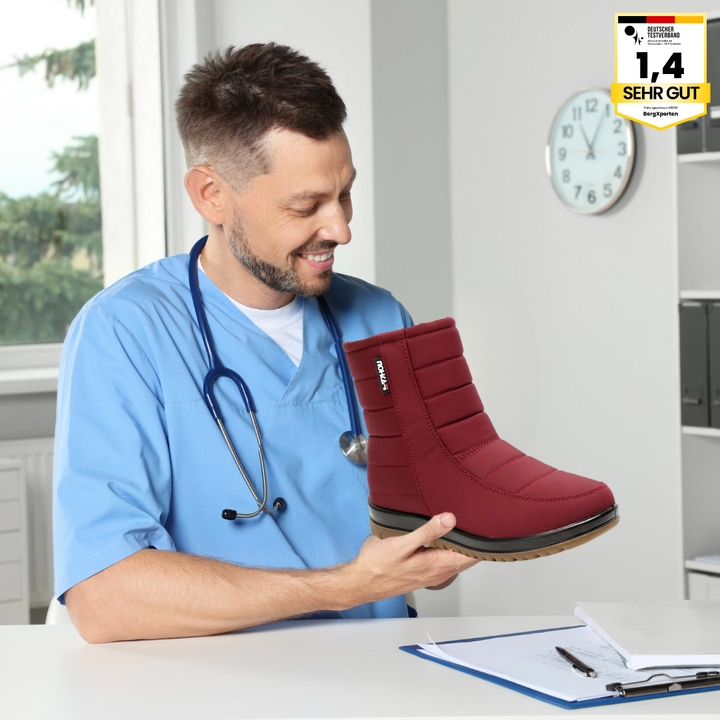 "Wasserdichte, braune Damenstiefel mit rutschfester Sohle für Herbst und Winter, isoliert gegen Kälte."