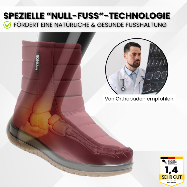 "Wasserdichte, braune Damenstiefel mit rutschfester Sohle für Herbst und Winter, isoliert gegen Kälte."