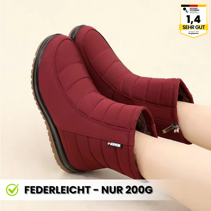 "Wasserdichte, braune Damenstiefel mit rutschfester Sohle für Herbst und Winter, isoliert gegen Kälte."