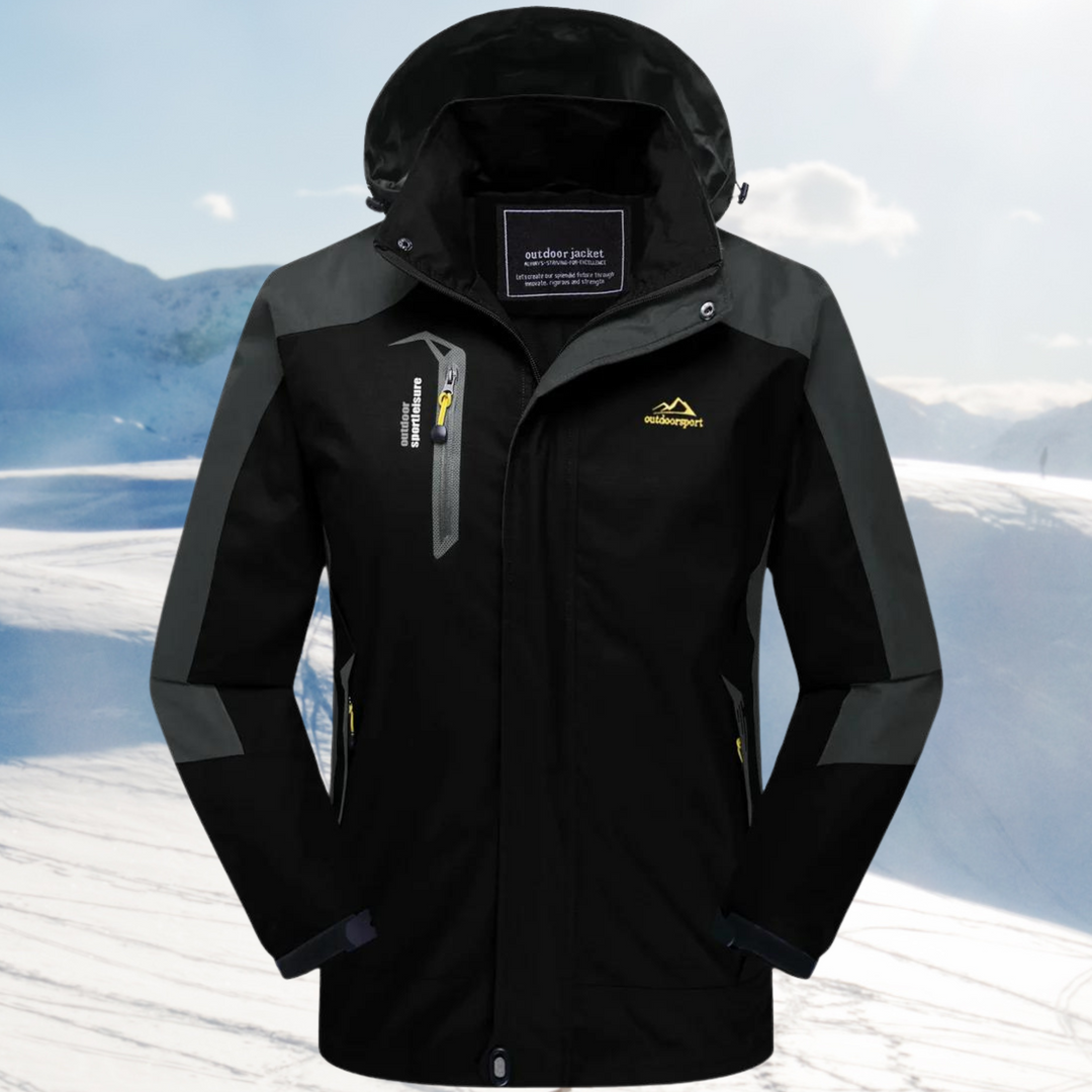 "Wasserdichte Damen Wanderjacke, grau, stilvoll und funktional, ideal für Outdoor-Abenteuer, mit Kapuze und Taschen."