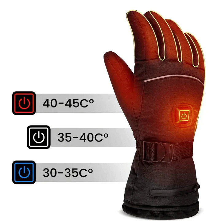 "Wasserdichte, elektrisch beheizte unisex Handschuhe für den Winter mit Fleece-Innenraum und Touchscreen-Funktion."