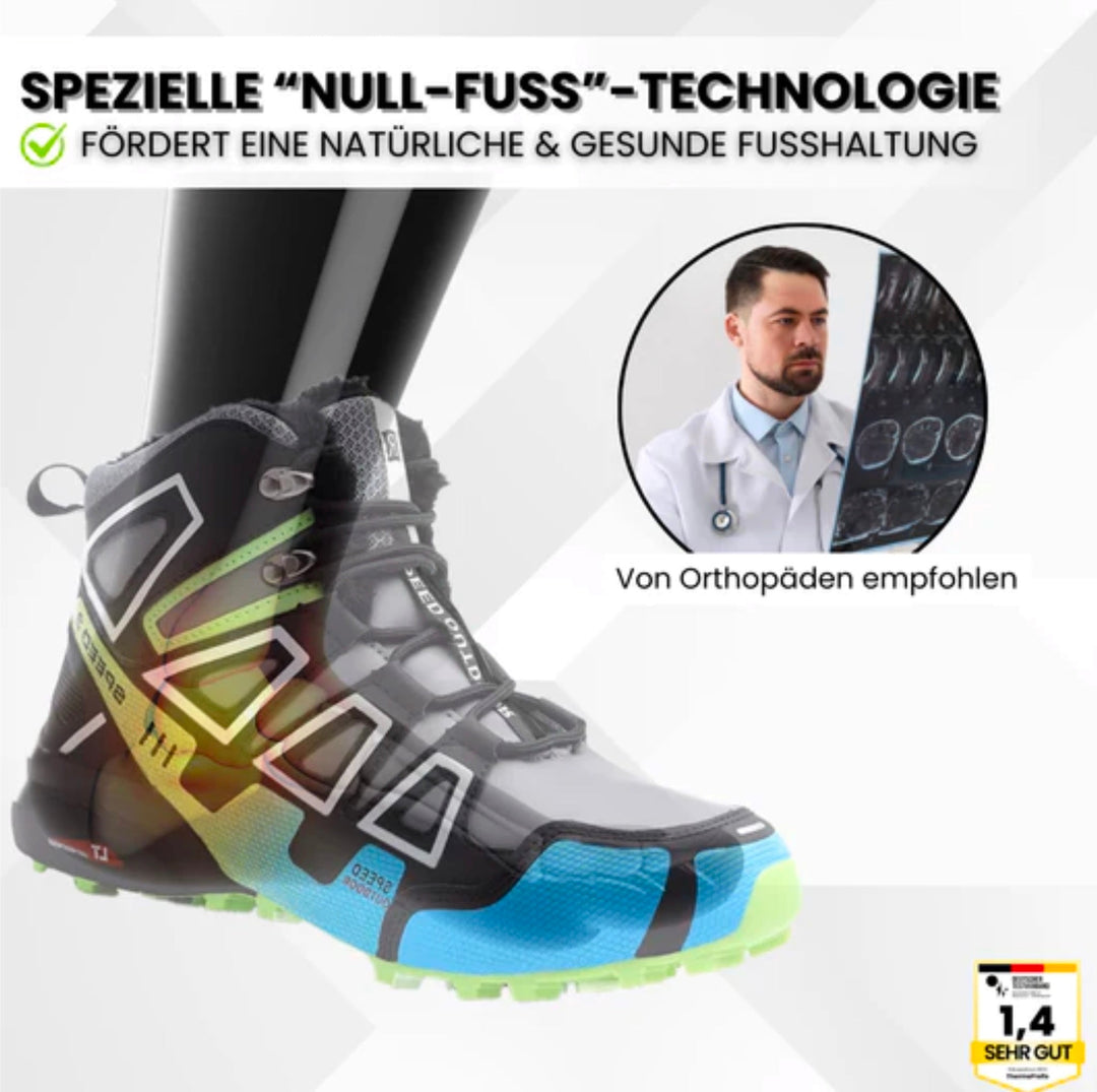 "Wasserdichte, rutschfeste Wanderschuhe für Herren mit breitem Zehenraum in natürlichem Gelände, ideal für Trekking."