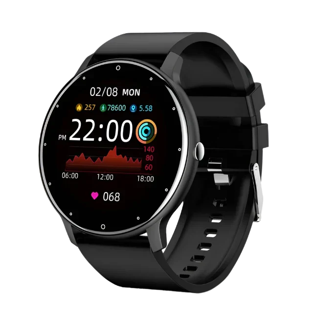 "Wasserdichte unisex Smartwatch mit Fitness-Tracker, herzfrequenzmesser, modernes Design, blau, gelb, pink, schwarz."