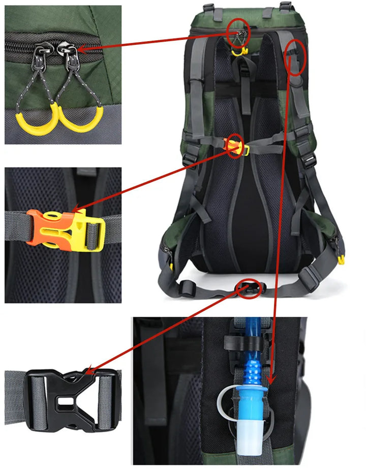 "Wasserdichter 60L Rucksack, robustes Design, geräumig, ergonomisch, ideal für Outdoor-Abenteuer und Reisen"