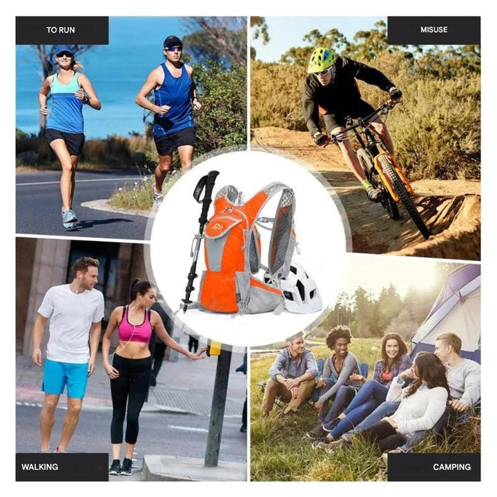 "Wasserdichter blauer Outdoor-Rucksack mit 2L Wasserblase, leicht und verstellbar, ideal für Abenteuer und Sport."