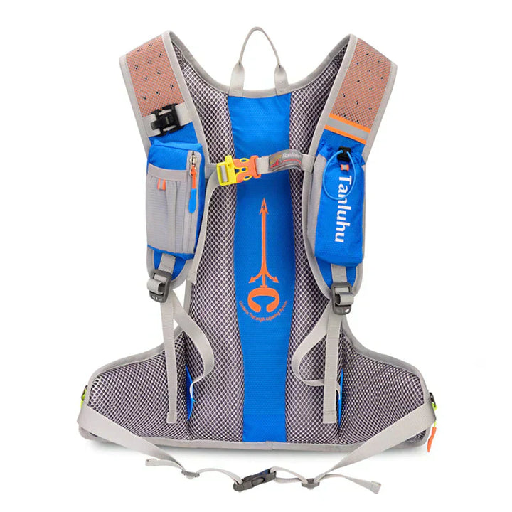 "Wasserdichter blauer Outdoor-Rucksack mit 2L Wasserblase, leicht und verstellbar, ideal für Abenteuer und Sport."