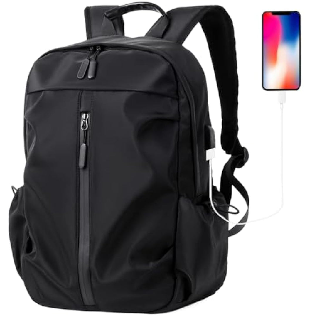 "Wasserdichter Rucksack mit USB-Anschluss, grau, ideal für Reisen, wetterresistent, geräumig für Laptops bis 17,3 Zoll."