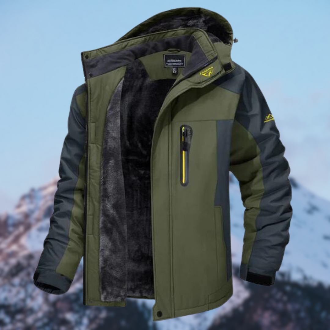 "Wasserfeste Herren Winterjacke in Grau, elegant und robust, ideal für kalte Tage, schützt vor Wind und Regen."