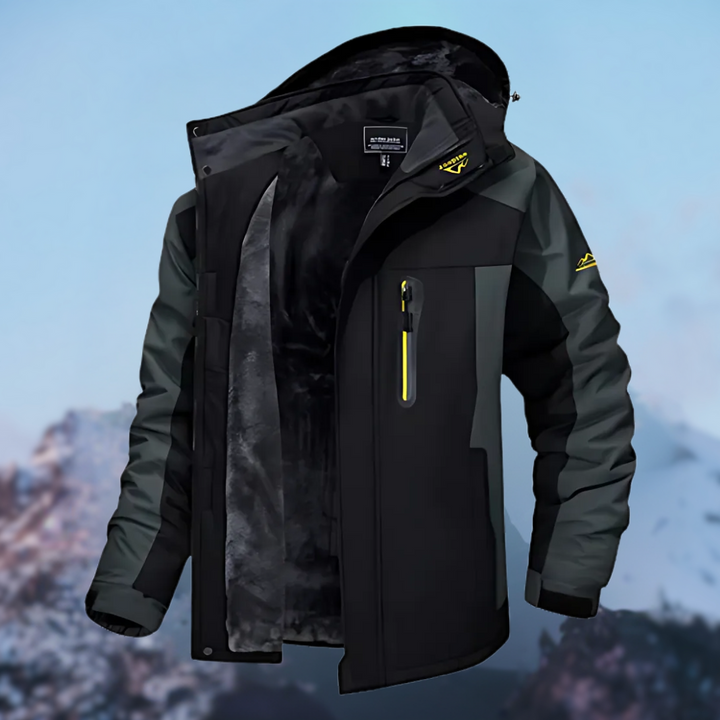 "Wasserfeste Herren Winterjacke in Grau, elegant und robust, ideal für kalte Tage, schützt vor Wind und Regen."
