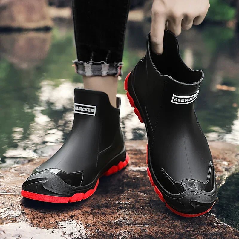 Practical women's waterproof Chelsea boots. All-weather slip-on ankle footwear for rain and outdoor activities.