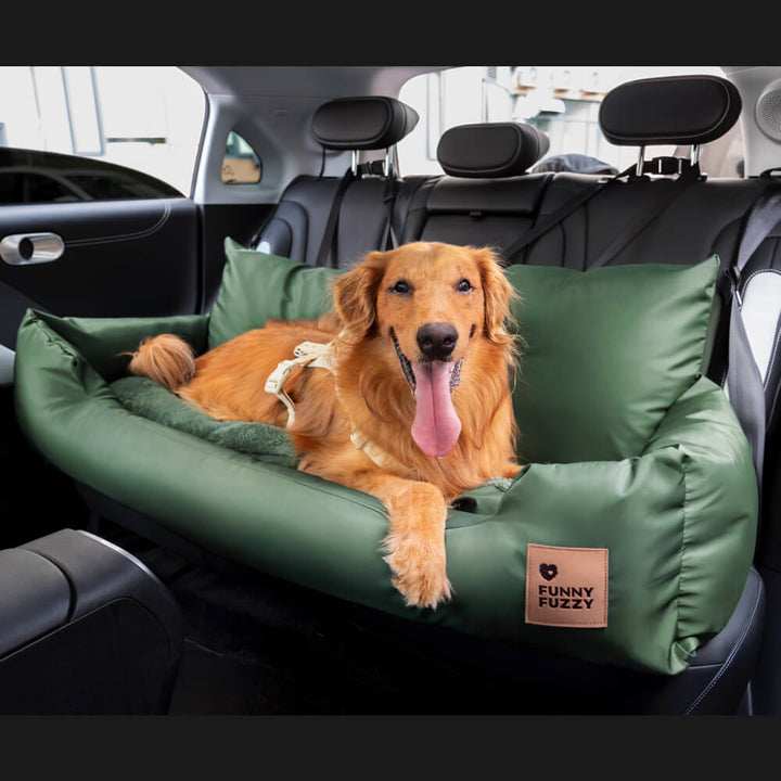 Waterproof gray dog car bed, bolster design, for medium sized dogs' comfort