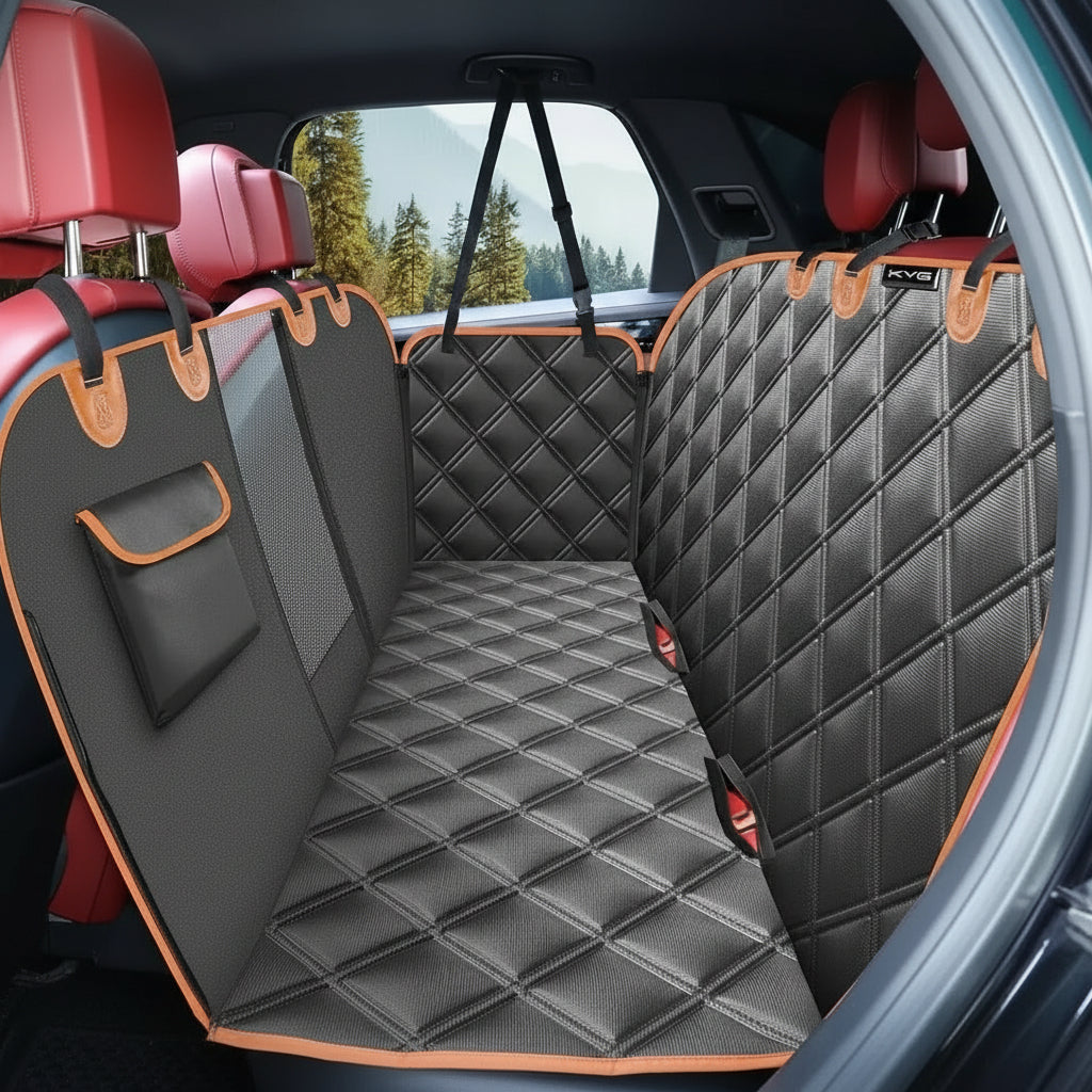 Premium waterproof dog seat cover, protects car seats from mud, fur & claws, ideal pet travel auto accessory.