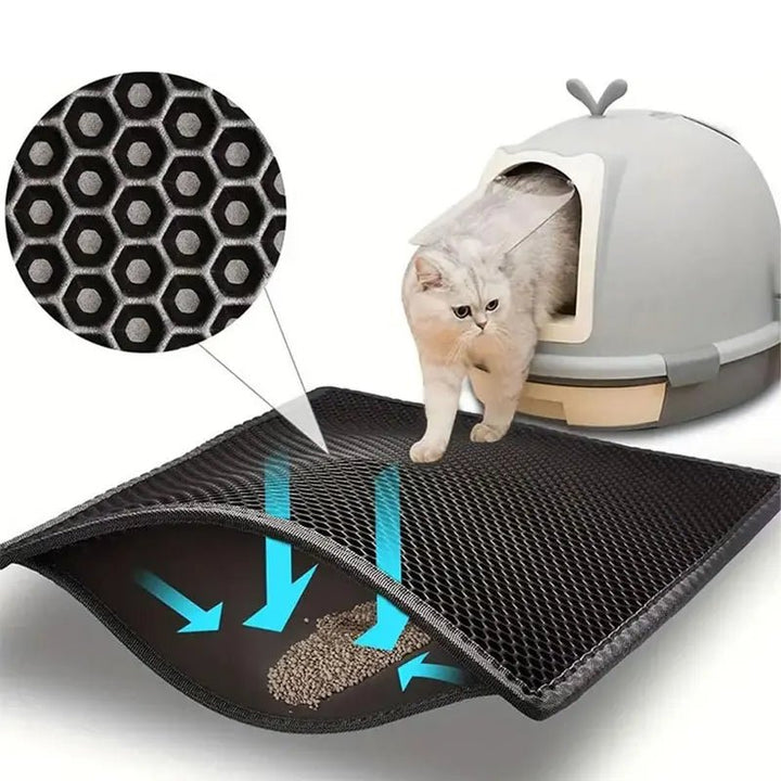 Waterproof double-layer cat litter mat, non-slip, easy to clean pet accessory for cat hygiene and home cleaning