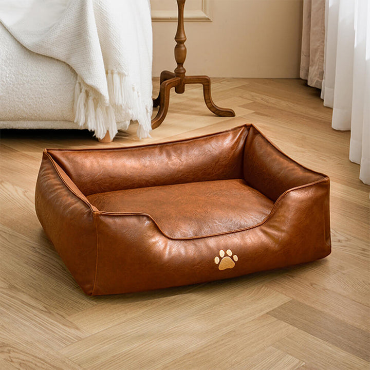 Modern waterproof faux leather pet sofa bed, chic dog bed addition to any home decor, durable pet furniture