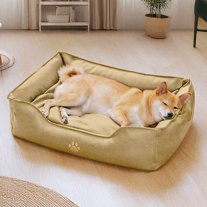 Various sizes of waterproof faux leather dog beds, a versatile pet sofa range for multiple dog breeds
