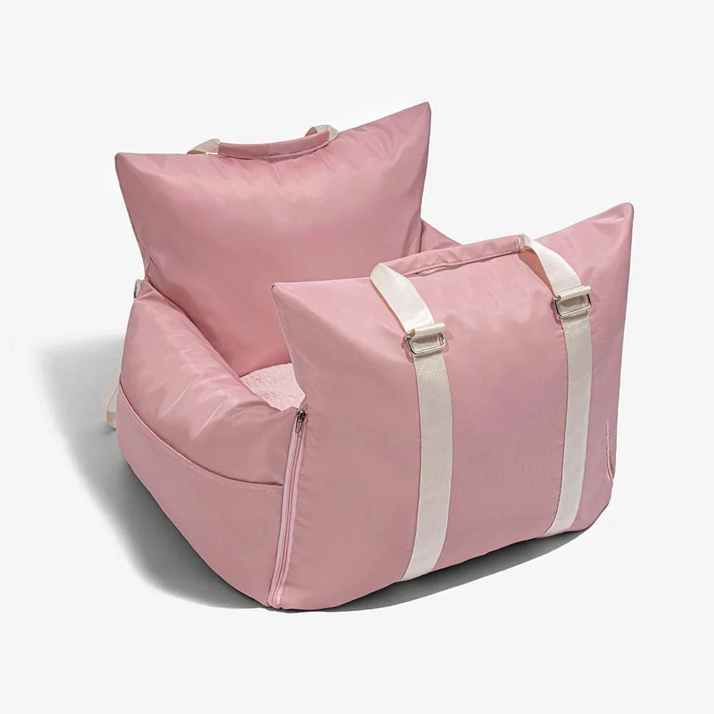 Grey pet car seat bed for travel, waterproof, ideal for dogs and cats, with soft cushioning
