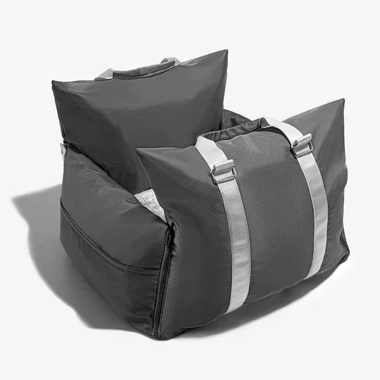 Close-up of waterproof pet travel car bed fabric, showing durable oxford material & zipper