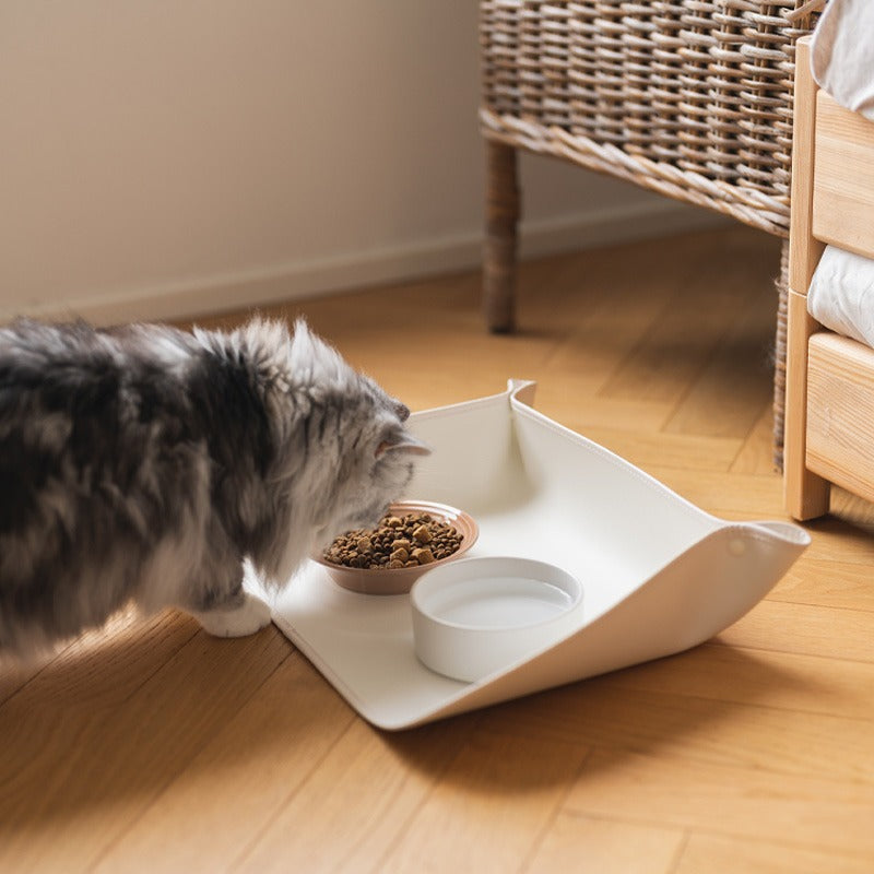 Easy-clean silicone pet mat for dog and cat feeding stations, preventing messes on floors.
