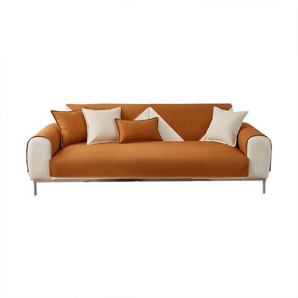 Detail shot of the non-slip backing on a waterproof pet-friendly couch cover for furniture protection