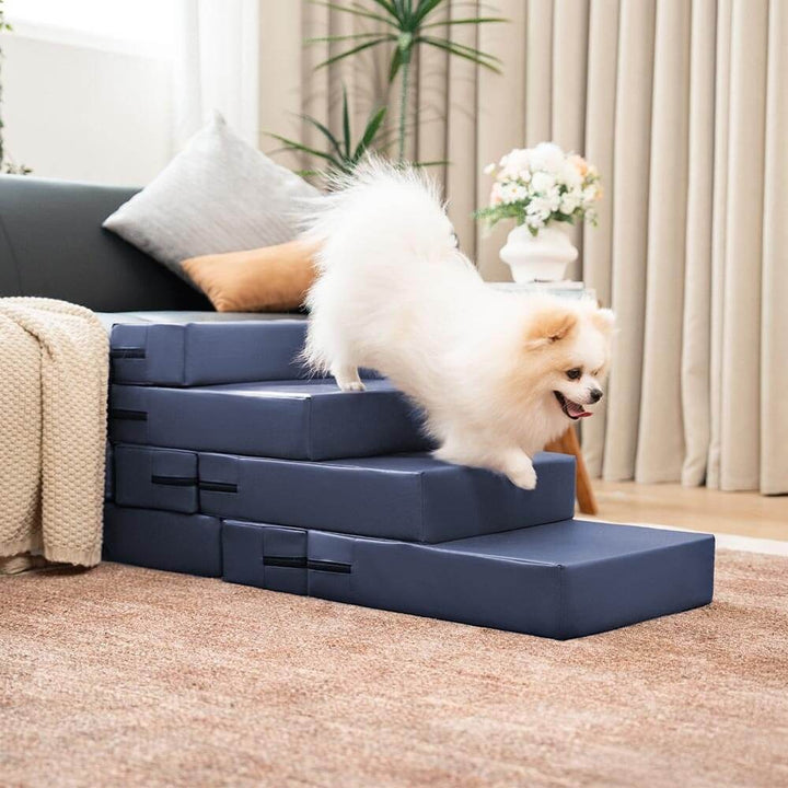 Pet stairs featuring anti-slip bottom & washable cover, durable PU leather for indoor use, pet aid