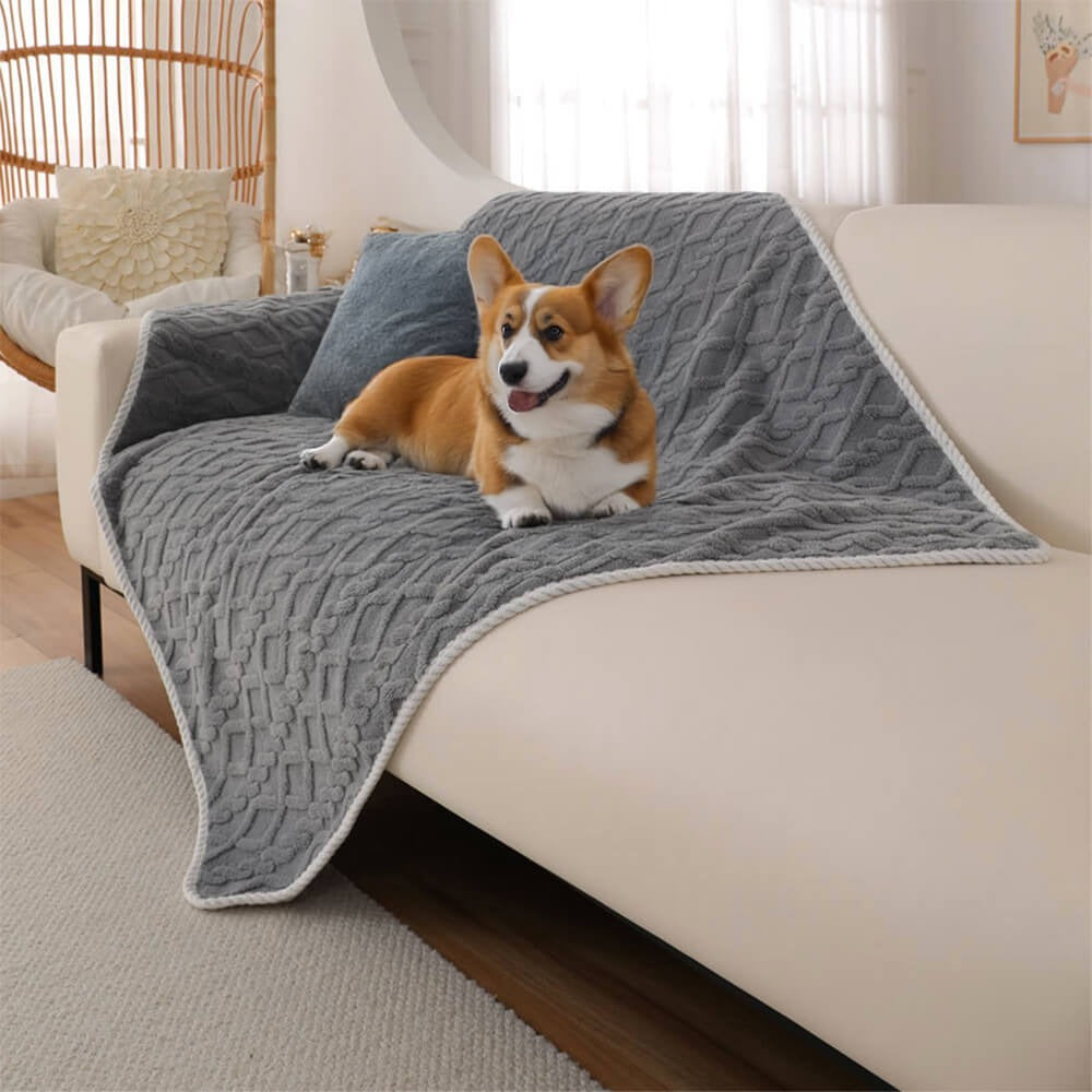 Waterproof Soft Fleece Pet Blanket in beige, protecting furniture from spills and pet hair, for dog or cat comfort