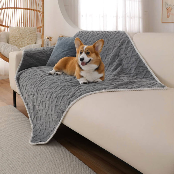 Waterproof Soft Fleece Pet Blanket in beige, protecting furniture from spills and pet hair, for dog or cat comfort