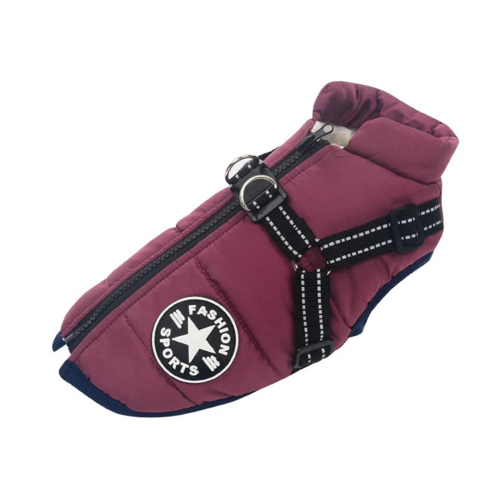 High-quality waterproof dog jacket with integrated harness for maximum warmth & protection in winter.