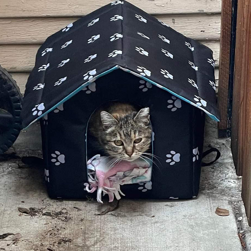 Self-warming outdoor dog or cat house, perfect for colder weather protection and comfort.