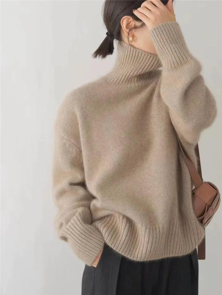 Weicher Kaschmir-Rollkragenpullover für Damen, elegant und warm, in Beige, Grau, Khaki, ideal für kalte Wintertage.