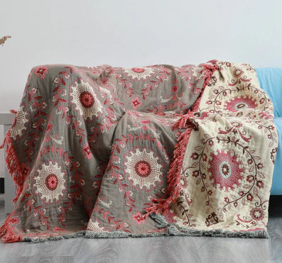 "Wendbare Vogeldecke mit Blumen- und Vogelmuster, weiche Baumwolle, skandinavisches Design, Heimdekor"