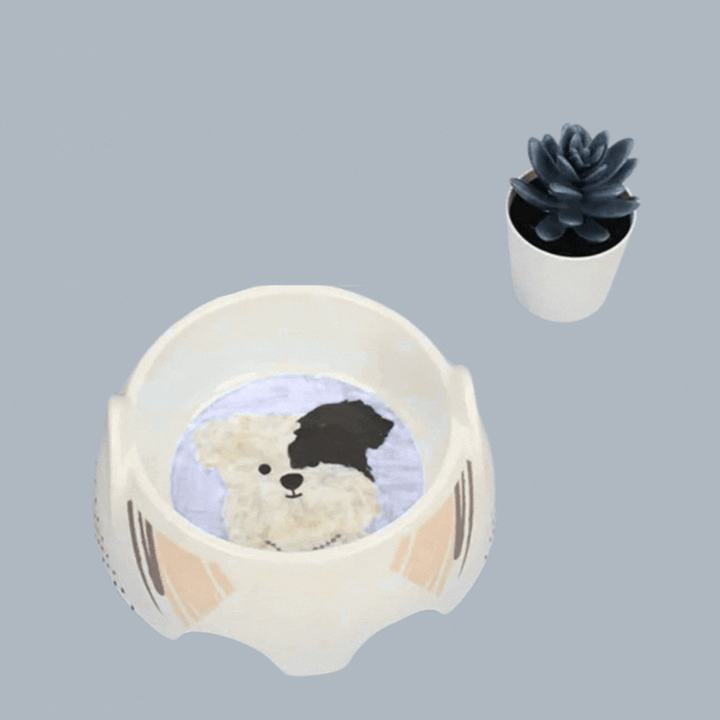 Stylish ceramic dog bowl with a cute dog face, suitable for pet water or food. Durable and hygienic pet supply.