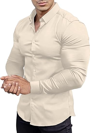 Man styled for work in a crisp slim fit wrinkle-free dress shirt.