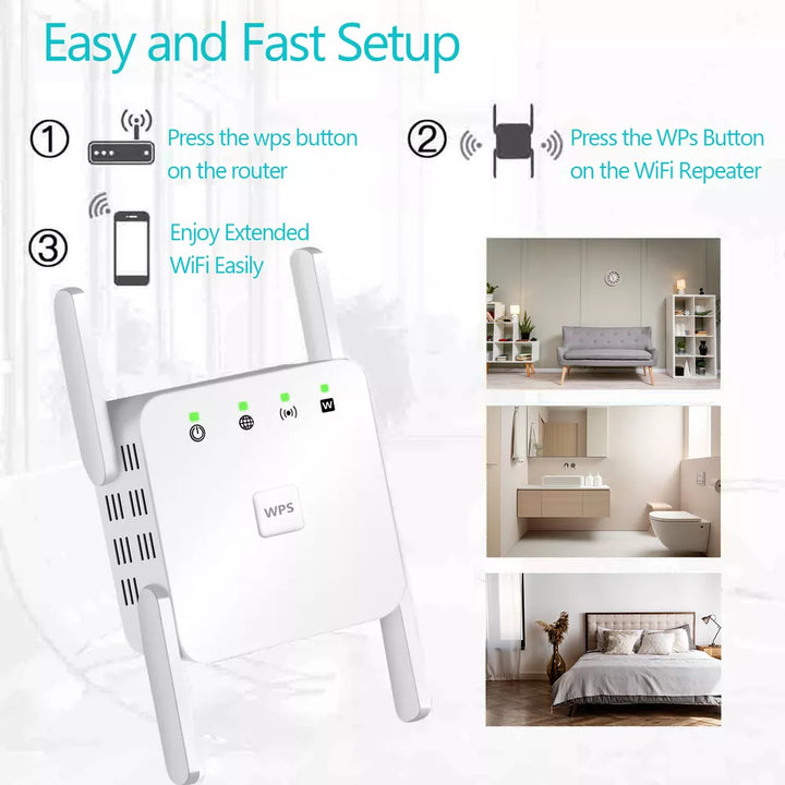 "Wi-Fi Verstärker 5G Repeater mit vier Antennen, 1200Mbps, Weiß, für stabiles, schnelles Internet"