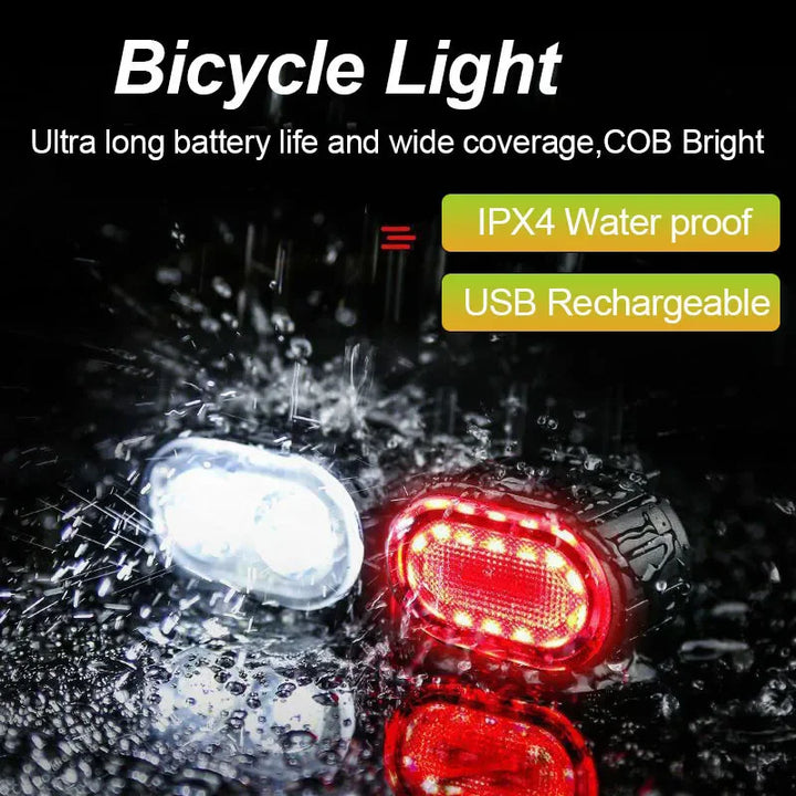 "Wiederaufladbare superhelle Fahrradlichter, IPX4 wasserfest, kompakt designte LEDs für Tag- und Nachtfahrten per USB."