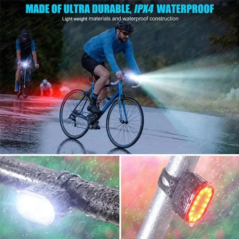 "Wiederaufladbare superhelle Fahrradlichter, IPX4 wasserfest, kompakt designte LEDs für Tag- und Nachtfahrten per USB."