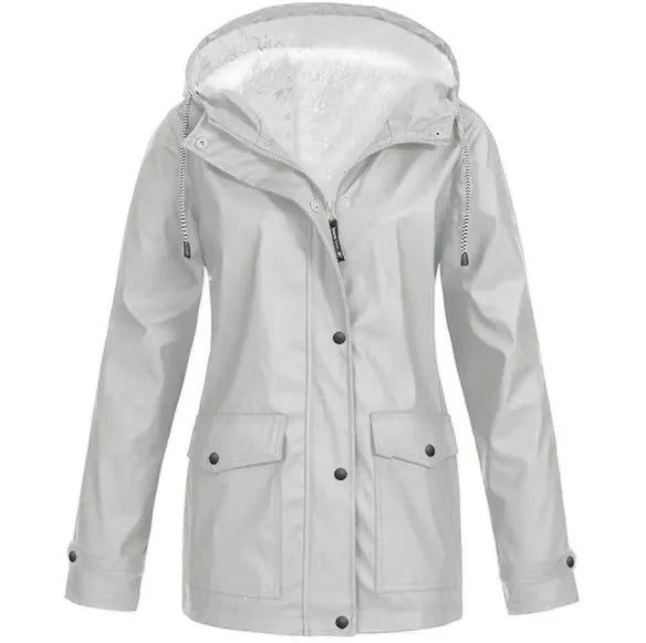 "Wind- und wasserdichte Damen-Outdoor-Jacke mit Kapuze, Fleece-Futter, in Armee Grün, für Camping & Hiking geeignet"