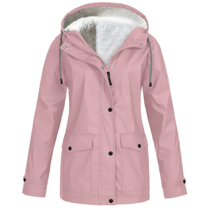 "Wind- und wasserdichte Damen-Outdoor-Jacke mit Kapuze, Fleece-Futter, in Armee Grün, für Camping & Hiking geeignet"