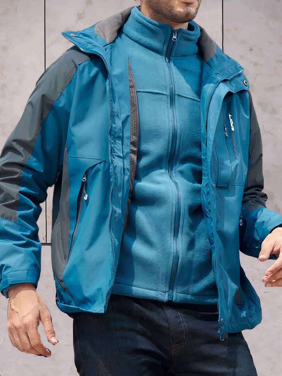 "Wind- und wasserdichte Herren-Wanderjacke mit Kapuze, robustes Design, ideal für Outdoor-Abenteuer bei jedem Wetter."