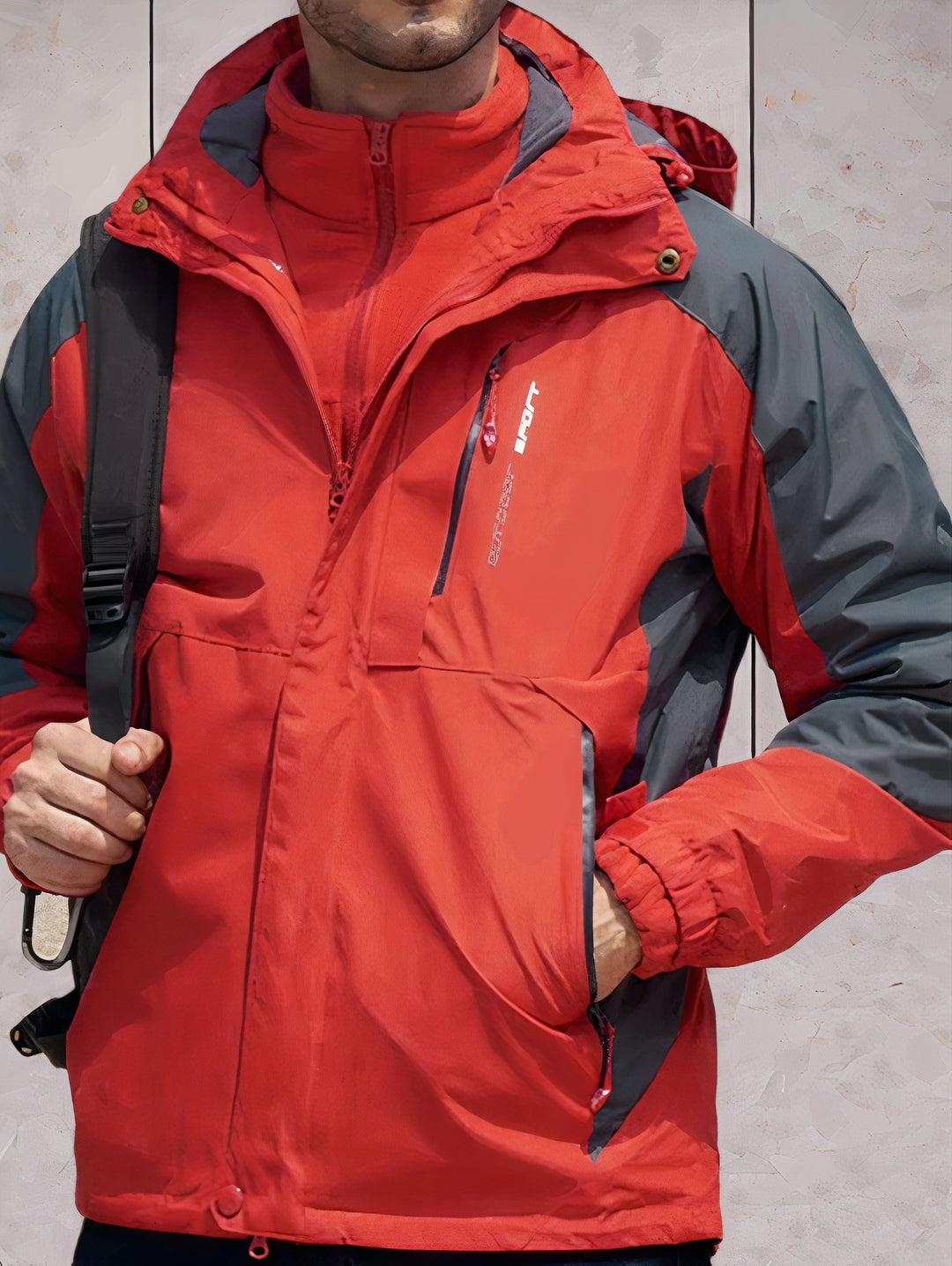 "Wind- und wasserdichte Herren-Wanderjacke mit Kapuze, robustes Design, ideal für Outdoor-Abenteuer bei jedem Wetter."