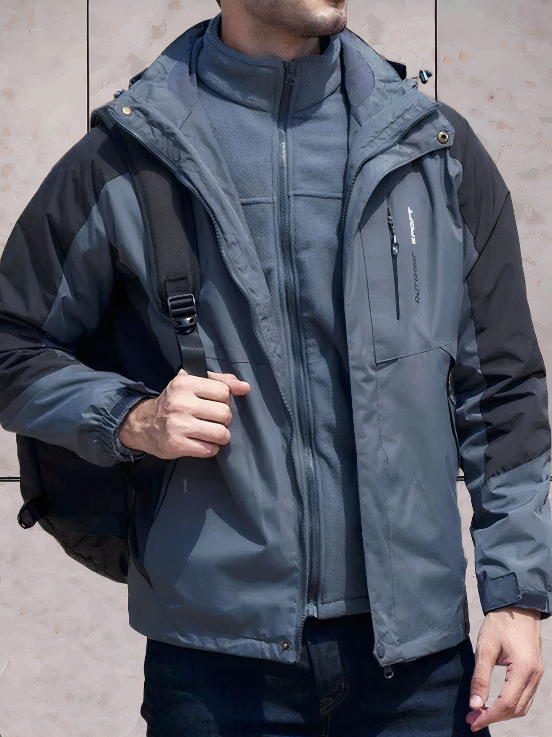 "Wind- und wasserdichte Herren-Wanderjacke mit Kapuze, robustes Design, ideal für Outdoor-Abenteuer bei jedem Wetter."