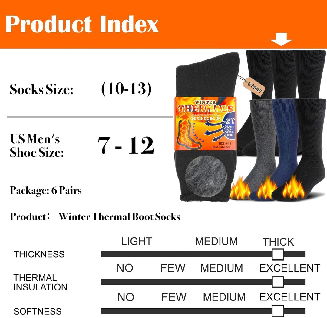 Multi-pack thermal winter boot socks for men & women, ensuring warm feet in cold conditions.
