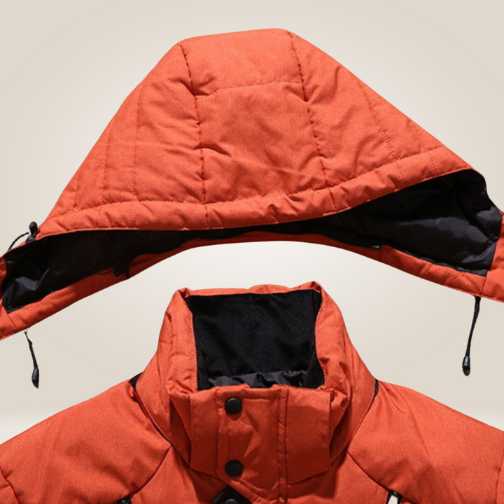 Winterjacke in Rot, wind- und wasserabweisend, mit Daunenfutter, stilvoller Schutz für kalte Tage, Herrenmantel.