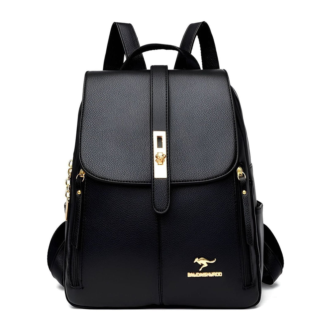 Women's luxurious black PU leather backpack, perfect for daily carry & office use.