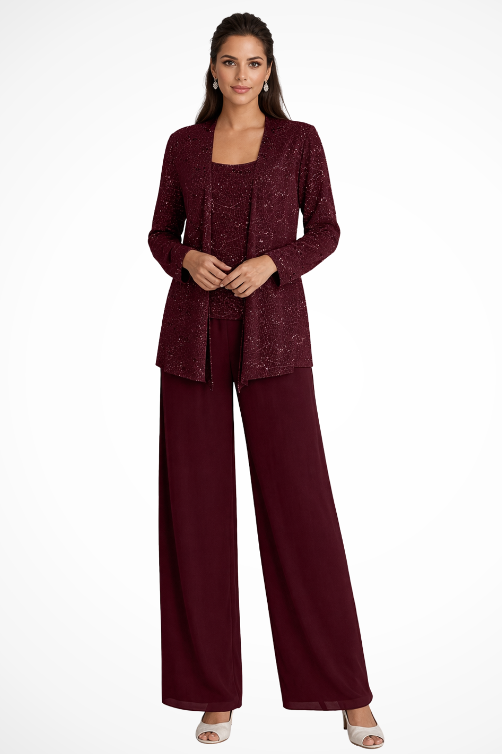 Stunning women's 3-piece formal evening set, a flowing silhouette for an elegant, coordinated look.